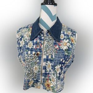 Smocked Flower Zipped Top Vintage Granite Brand size Small Denim Collar